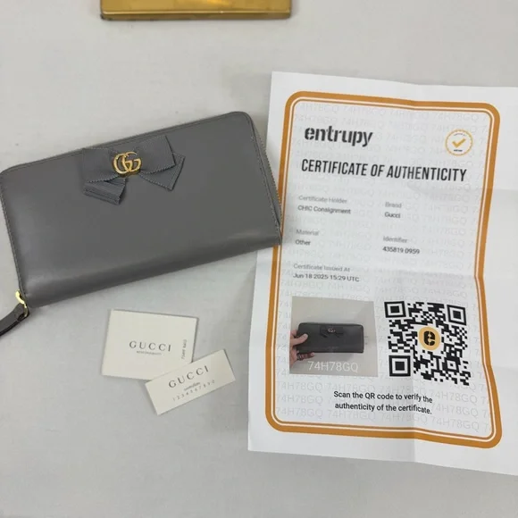 Gucci Guccissima Bow Zip-Around Wallet Gray Leather GG Logo - Picture 2 of 9